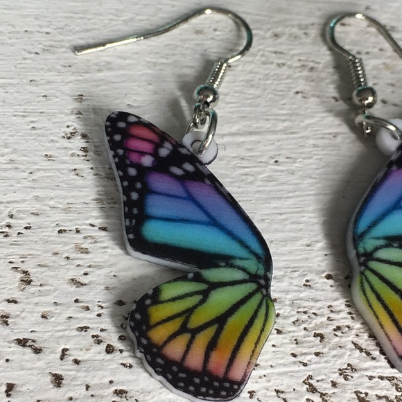 Rainbow Acrylic Butterfly Earrings - Picture 4 of 6
